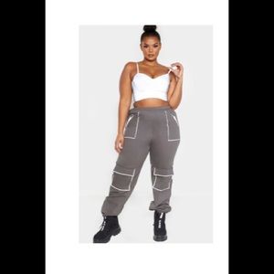 NEW Plus Charcoal Contrast Seam Detail Cargo Pants